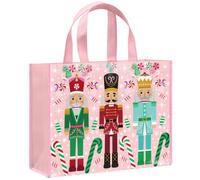 Loveinside Grand sac cadeau de Noël réutilisable de 33 cm, motif soldat casse-noisette rose et canne en bonbon, sac cadeau recy vec poignées pour enfants filles, vacances, - 13" x 5" x 10"