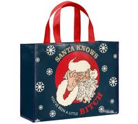 Loveinside Grand sac cadeau de Noël réutilisable de 33 cm, Père Noël vintage avec texte amusant, sac cadeau recy leu marine avec poignées pour adultes, amis, cadeaux de fête de - 13" x 5" x 10"