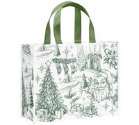 Loveinside Grand sac cadeau de Noël réutilisable en toile de 33 cm, sac cadeau recy u motif de toile de Père Noël vintage vert avec poignées pour les vacances, cadeaux de fête de - 13" x 5" x 10"