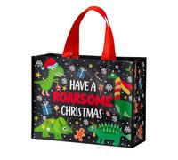 Loveinside Grand sac cadeau réutilisable de Noël en forme de dinosaure avec poignées - 25,4 x 12,7 x 33 cm - Sacs cadeaux noirs au design dinosaure rugissant pour garçons et enfants, Noël, saison