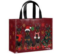 Loveinside Grand sac cadeau réutilisable pour chien de Noël de 33 cm, sac cadeau recy u motif de chien Doberman festif rouge avec poignées pour enfants garçons filles, amoureux - 13" x 5" x 10"