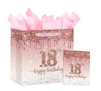 Loveinside - Sac cadeau 18e anniversaire 10" pour filles, design 18 pailleté or rose, sac premium rose avec papier de soie et carte, parfait pour célébration 18 ans, 10" x 5" x 10", 1 unité