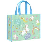 Loveinside Sac cadeau réutilisable Hello Baby de 13 pouces, menthe, licorne, arc-en-ciel, lune, étoile, motif, fourre-tout cadeau avec poignée pour fête prénatale, nouveau-né