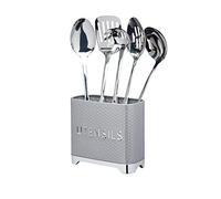 LOVELLO KitchenCraft - Pot de Rangement pour Ustensiles de Cuisine en INOX, Effet Relief, Collection, 20 x 10 x 18 cm - Gris