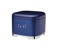 LOVELLO KitchenCraft Textured Cake Storage Tin with Geometric Hexagon Pattern, 26 x 26 x 19 cm (10" x 10" x 7.5") - Midnight Navy, LOVCTBLU