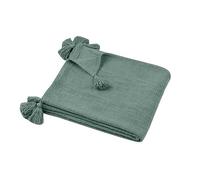 Lovely Casa Plaid Sanchez Sauge avec Pompons 125x150cm