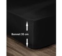 LOVELY HOME Drap Housse 100% Coton 140x190cm - Bonnet 35cm - Noir