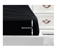 LOVELY HOME Drap Housse 100% coton 140x190x25 cm - Noir (Lot de 2)