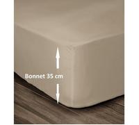 Lovely Home Drap Housse 100% Coton 160x200cm - Bonnet 35cm - Beige