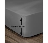 LOVELY HOME Drap Housse 100% Coton 160x200cm - Bonnet 35cm - Gris foncé