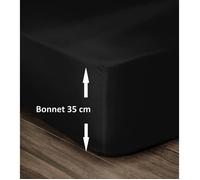 Lovely Home - Drap-housse 100% coton 160x200 cm bonnet 35 cm Noir