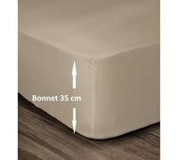 LOVELY HOME Drap Housse 100% Coton 180x200cm - Bonnet 35cm - Beige