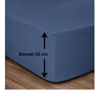 LOVELY HOME Drap housse - 180 x 200 + 35 cm - 100% coton - Bleu