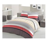LOVELY HOME Parure de couette Coton BOOGIE Corail 220x240cm