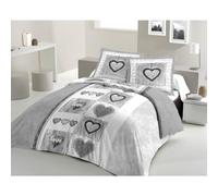 LOVELY HOME Parure de Couette Coton Sweet Heart Gris 220x240cm