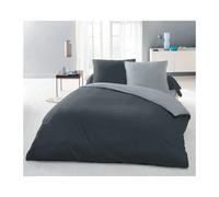 Lovely Home Parure housse de couette 2 personnes 220x240 cm 100% coton bicolore gris clair et foncé