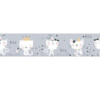 Lovely Kids bordure autocollante pour chambre d'enfant Meow Cats gris blanc noir 5,00 m x 0,155 m