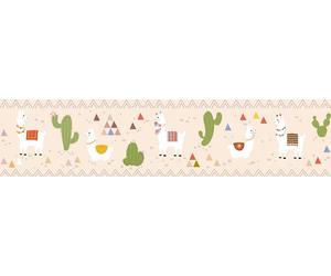 Lovely Kids bordure autocollante pour chambre d'enfant Relaxed Lamas beige vert rouge jaune 5,00 m x 0,155 m