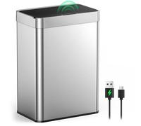 lovewind Poubelle de Cuisine 55L Sans Contact, Capteur Infrarouge Inox, Rechargeable Type-C, Couvercle Silencieux à Fermeture Douce, Sans Main pour Maison Cuisine Bureau, Argenté