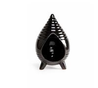 LOVIVER Brûleur d'Encens en Céramique Encensoir Porte-encens Coupelle à Parfum Forme Nervurée avec Ouverture Frontale en Goutte et Base Tripode pour Stabilité, Noir