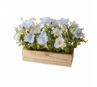 LOVIVER Centre Table Floral Style Campagne Rectangulaire, Composition Florale Jardinière en Bois, Compact, Fleurs Soie en Pot Bois, pr Mariage, Bleu