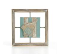 LOVIVER Décoration Murale Côtière Panneau Mur Bois Relief Carré Plaque Murale Art Mural Panneau Carré sur Fond Rayé en Bois de, Cadre En Bois Carré Rétro Avec Conque