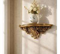 LOVIVER Étagère Murale Décorative Étagère Support Console Tablette en Résine avec Motifs de Feuillage et Volutes Style Classique Européen Plateau Mural pour, 26 14 29cm, Or Antique