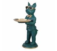 LOVIVER Figurine Chien Décorative Statue Chien Design Épuré Ornement Décoratif Plateau Pratique pour Objets d'Entrée Résine Métal Surface Peinte Adaptée à Séjour Couloir Vestibule, Vert