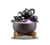 LOVIVER Fontaine de Bureau Fontaine d'Intérieur de Table Mini Fontaine Ensemble avec Brouillard en Céramique et Bois avec Intégré sur Support en Bois Adaptée au Bureau à Domicile Méditation 30cm