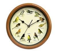 LOVIVER Horloge Murale à Oiseaux, Pendule Murale avec 12 Oiseaux Chanteurs Indigènes, Horloge Chant d'oiseau pour Cuisine Salon Chambre, 25,4x4.5x25,4 cm