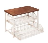 LOVIVER Organisateur de Station Café 2 Étages avec Tiroir, Étagère de Comptoir en Métal et Bois, Organisateur Multifonction pour Tasses, Mugs et Accessoires de Cuisine, Blanc