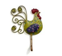 LOVIVER Porte-clés Coq Mural Métal Support Rangement Décoration Silhouette Peinte avec Reliefs Queue en Volutes Crochet Inférieur Robuste Gain de Place Adapté à Couloir, Vert Clair