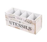 LOVIVER Porte-ustensiles de cuisine, porte-couverts en bois avec compartiments, boîte de rangement rustique pour couverts pour salle à manger et garde-manger, Blanc