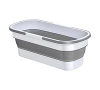 LOVIVER Seau Pliable avec Poignée Ergonomique et Roues Bassine de Lavage Pliable Polyvalente En PP Silicone Fonction Économique de Rangement Utilisation à Dom, Blanc Gris