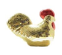 LOVIVER Statue de Poule Boule, Figurine Poulet Disco Ball en Mousse Verre, Ornement Coq Aspect Étincelant, Objet de Décoration Unique, Adapté à Fête Maison Salon, Or