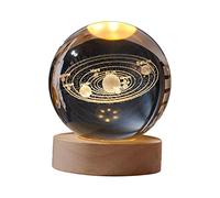 LOVIVER Veilleuse Boule de Cristal 60mm, Lampe de Nuit d'astronomie LED avec Base Lampe de Nuit décorative planétaire pour Bureau de Chevet décor, Système Solaire