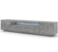 Lowboard Aura Armoire TV, 200 cm, à suspendre ou à poser, basse, buffet, meuble HiFi, table, (béton avec LED)