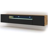 Lowboard Aura Armoire TV, 200 cm, à suspendre ou à poser, basse, buffet, meuble HiFi, table, (chêne artisanal et noir mat avec LED)