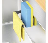LOXSUN Porte éponge évier, Porte torchon Autocollant, Porte éponge à Vaisselle Cuisine 2 en 1, Porte torchon en Acier Inoxydable pour torchon, éponges, Brosse et Bouchon d'évier (Noir)