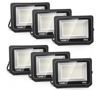 loyal 6pcs 100W Projecteur LED 10000LM, Blanc Froid 6000K Super Lumineux Spot LED Extérieur, Lumière de Sécurité IP65 Étanche Verre Trempé à Grain Fin, LED Floodlight pour Entrée Terrasse Square