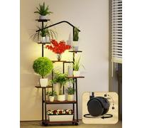 loyal - Support pour plantes avec éclairage de croissance - Râtelier pour plantes intérieur à 8 niveaux, râtelier pour plantes en métal et bois de 158 cm - Râtelier décoratif noir pour plantes pour