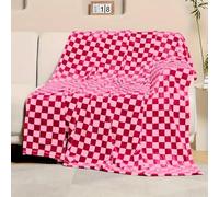 loyaltyer Plaid Couverture Polaire en Flanelle Damier Rose, Minimaliste, pour Femmes Hommes - 150X200 Cm Confortable Lavable, Plaid Moderne Décontracté, pour la Maison, Lit, Canapé Ou Fauteuil-FR101
