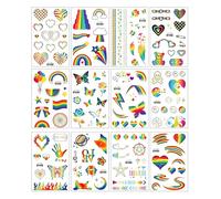 LOZTBUE Tatouages Temporaires Arc-en-Ciel 12 Feuilles Autocollants Fierté LGBT pour Adultes et Enfants Décalcomanies Corporelles Éphémères pour Fête Mariage Pride Parade Cadeau Festival Déguisement
