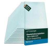 LP, panneaux de polycarbonate pour serre, 12 pièces | Panneaux alvéolaires à double paroi, épaisseur 6 mm | Plaques pour serre | 700 x 1500 mm