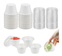 LPAMABA 50 Pcs Pot de Sauce en Plastique 100ml Gobelets Carton avec Couvercle Boîtes Alimentaires Petit Pot Conservation Recipient Sauce Salade