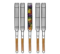 LPAN Panier à Griller Paniers à Brochettes Simples Antiadhésifs Barbecue à Poignée en Bois Anti-Corrosion pour Poisson Rôti Légumes Crevettes Fruits De Mer 5 pièces