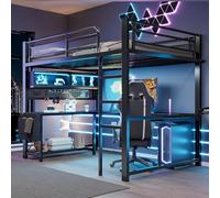 LPdorbe Lit Mezzanine Gaming 140x200 cm avec Bureau, Tablette Clavier, rangements, LED 7 Couleurs et Station de Charge USB, Idéal pour Adolescents et Adultes,Noir
