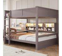 LPdorbe Lit superposé 160x200 avec rangements intégrés et éclairage LED tête de lit-Mezzanine 2 Places en Bois pour Adulte,Chambre étudiante ou Petite Surface,Brown