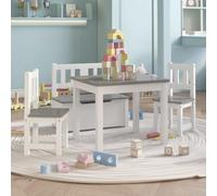 LPERTGFHU Ensemble de 4 meubles pour enfants avec table, 2 chaises et banc, meubles pour enfants en MDF, pour salle de jeux, chambre d'enfant, blanc et gris
