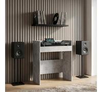 LPERTGFHU Table DJ Gris béton 102 x 45 x 102 cm Pupitre pour configuration | Fabriqué en bois robuste, en forme de U pour l'ordre, espace de travail polyvalent